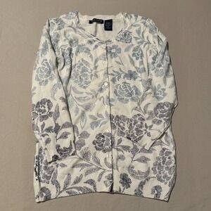 NWT Women's Architect 3/4 Sleeve Ombré Floral Cardigan, Blue/White, Size Small